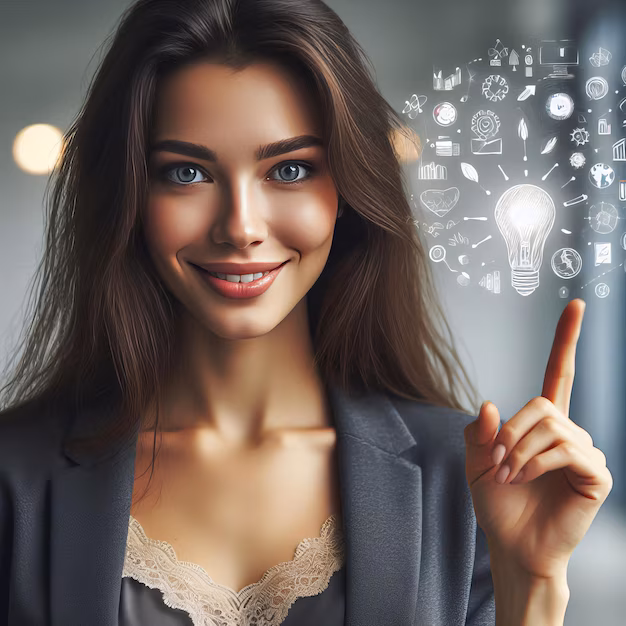 Smiling creative woman presenting a new idea